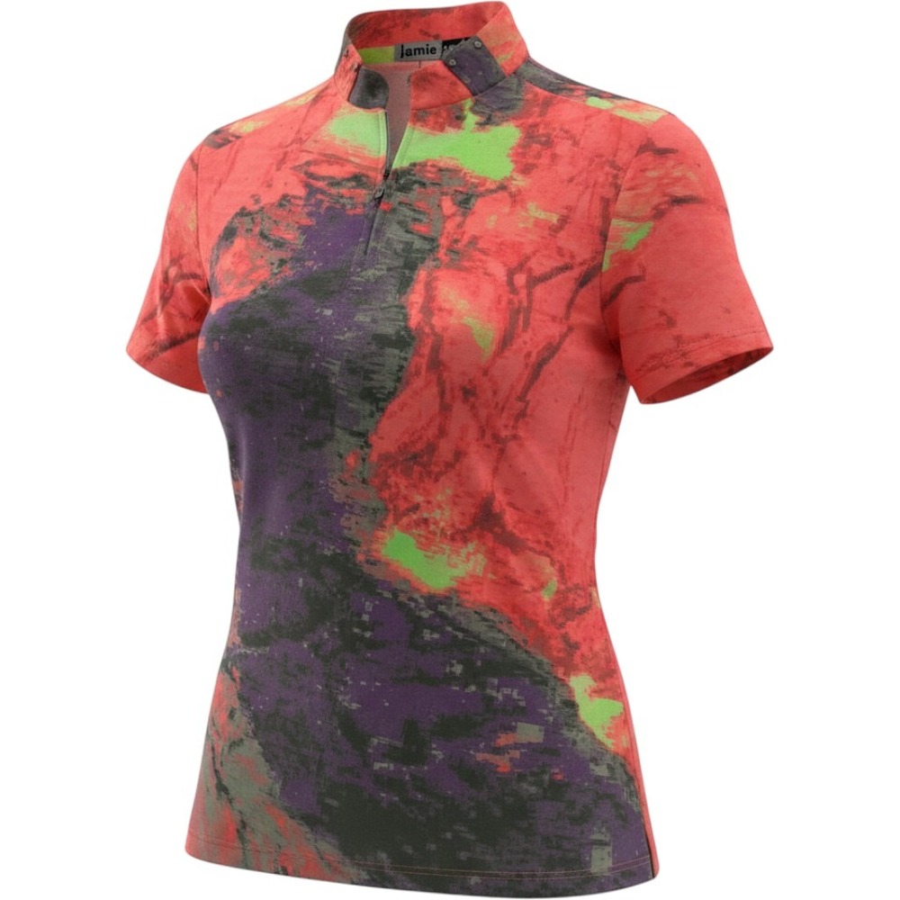 Womens Sporty Abstract Glitch Top Neon Coral 1/4 Zip Golfcore Jamie Sadock